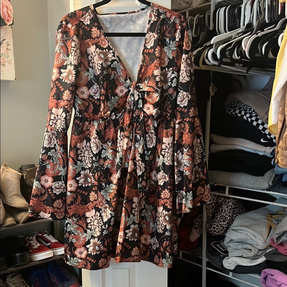Floral Bell Sleeve Mini Dress